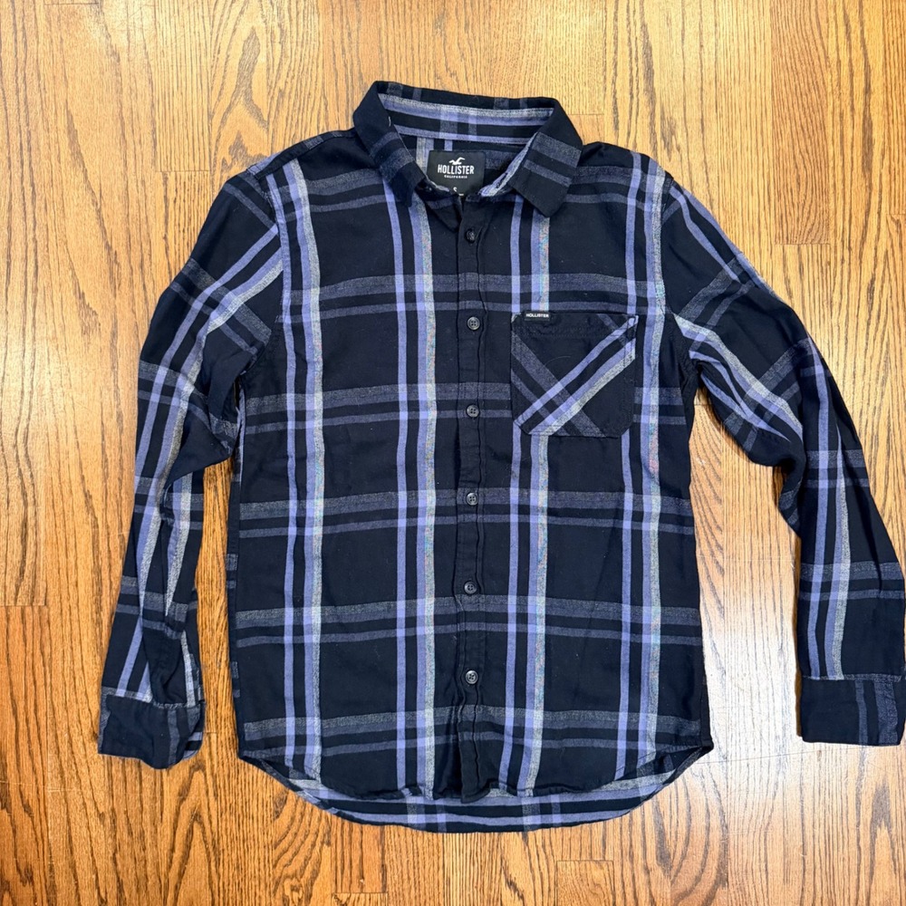 Hollister California Flannel Button Down Shirt Plaid Navy Purple‎ Small